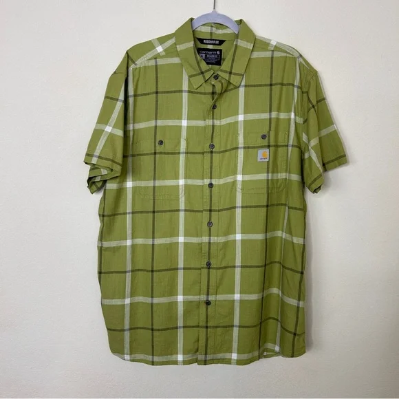 Carhartt Men’s Rugged Flex Short Sleeve Plaid Button Down Size XL - Picture 1 of 7